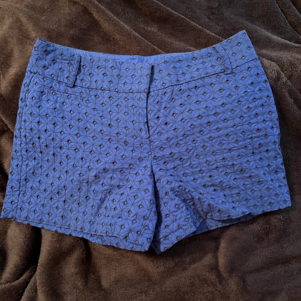 LOFT High Waist Blue Eyelet Shorts